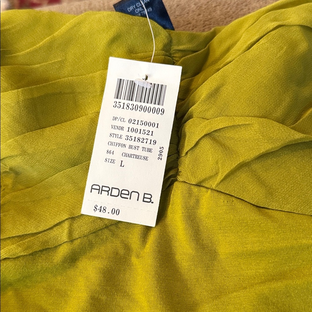 Arden B Chartreuse Strapless Green Top Size Large (TD) - Picture 3 of 6